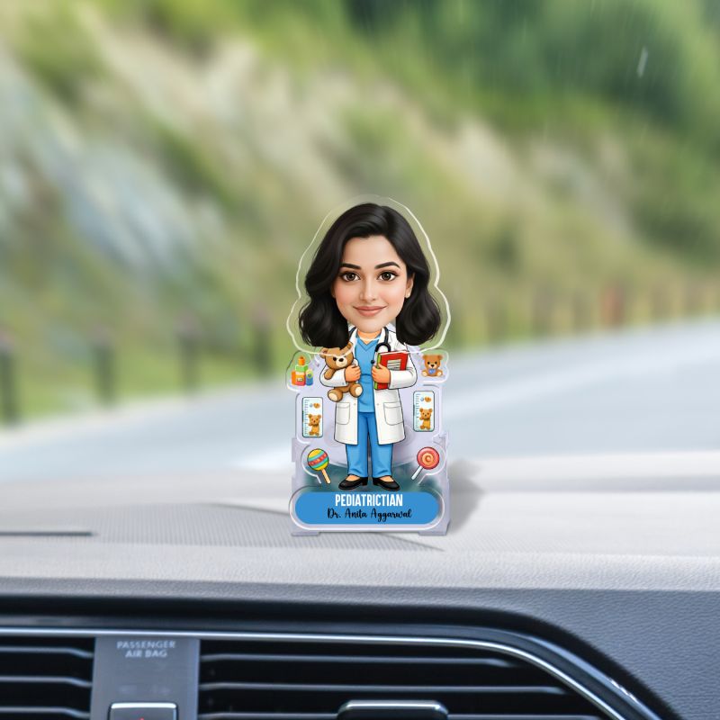 Personalized Pediatrician Doctor Caricature Standee Female Pediatric Doctor Photo Figurine Ideal Gift for Child Specialists Healthcare Professional Gift Battery Powered Moving Head